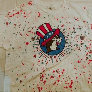 Buc-ee's 4th of July Peace Love Red White Blue Paint Fleck Cotton T-Shirt - Sz L